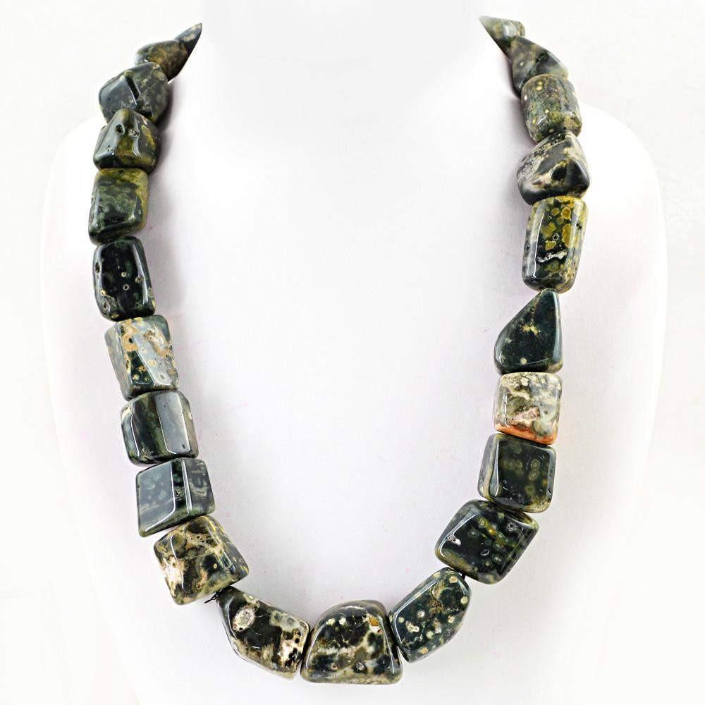 gemsmore:Natural Huge Ocean Jasper Necklace Untreated Single Strand Beads