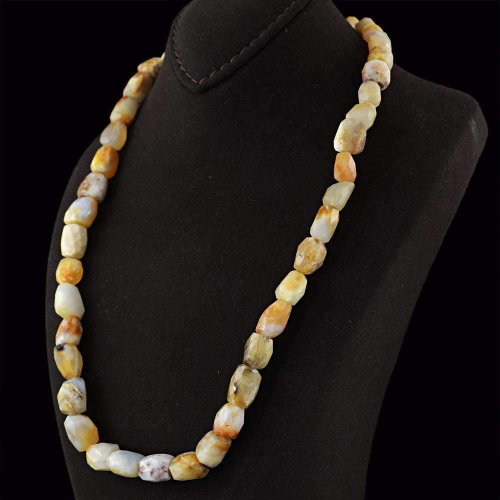 gemsmore:Natural Indian Opal Necklace - Single Strand Faceted Beads