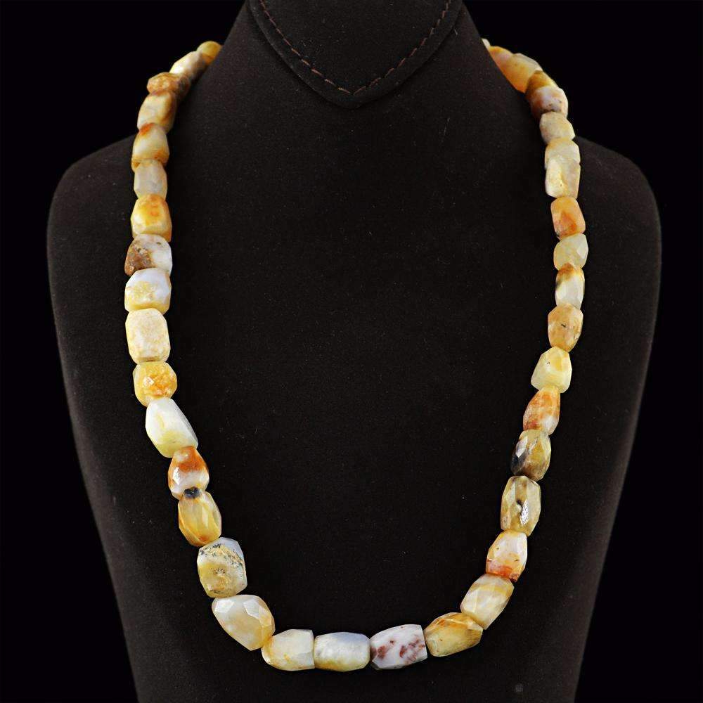 gemsmore:Natural Indian Opal Necklace - Single Strand Faceted Beads