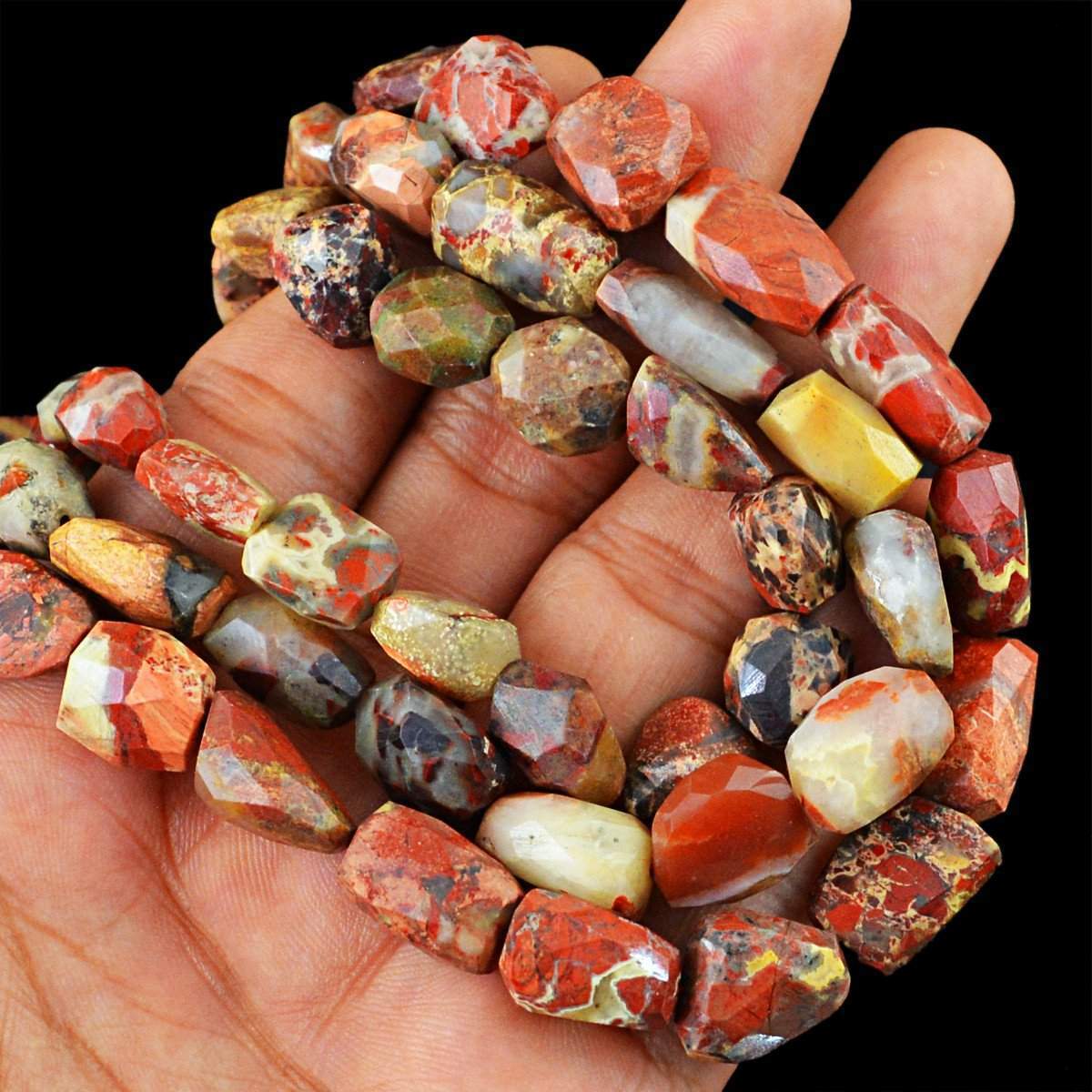 gemsmore:Natural Indian Opal Necklace 3 Strand Faceted Beads