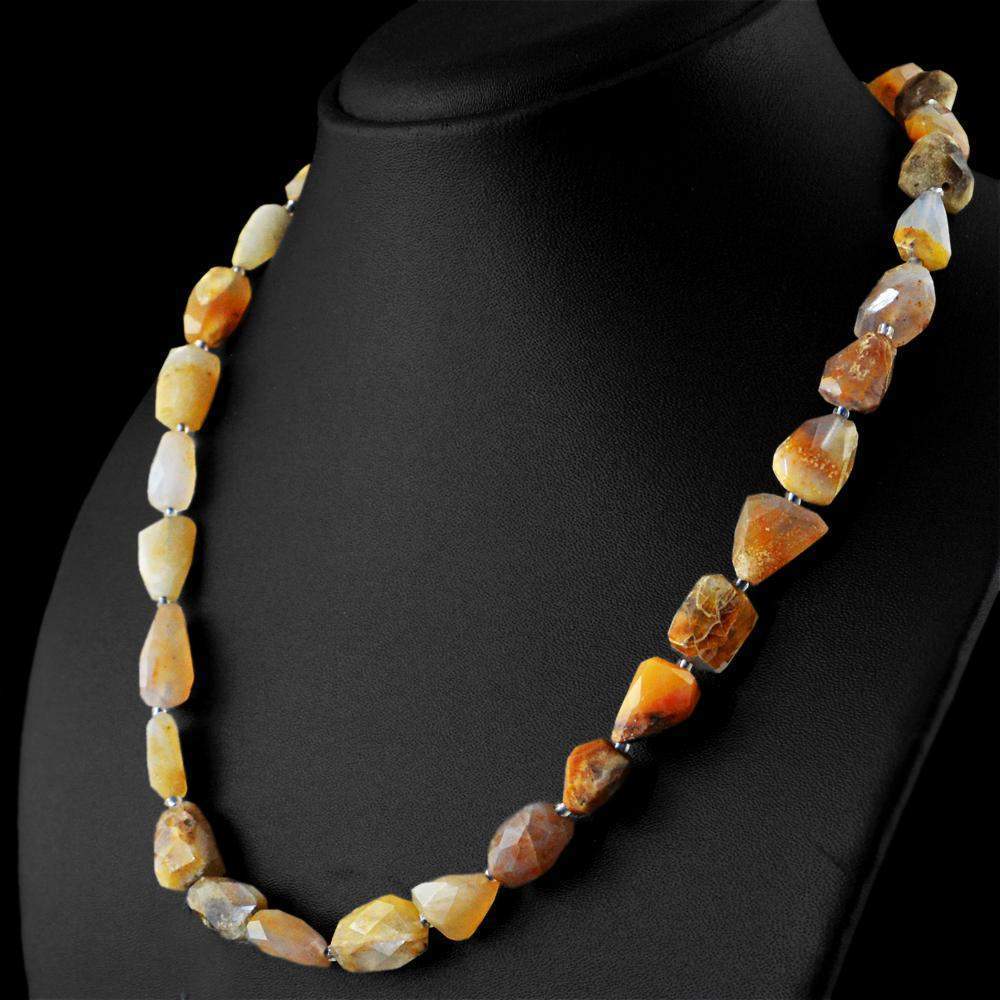 gemsmore:Natural Indian Opal Necklace Untreated Faceted Beads