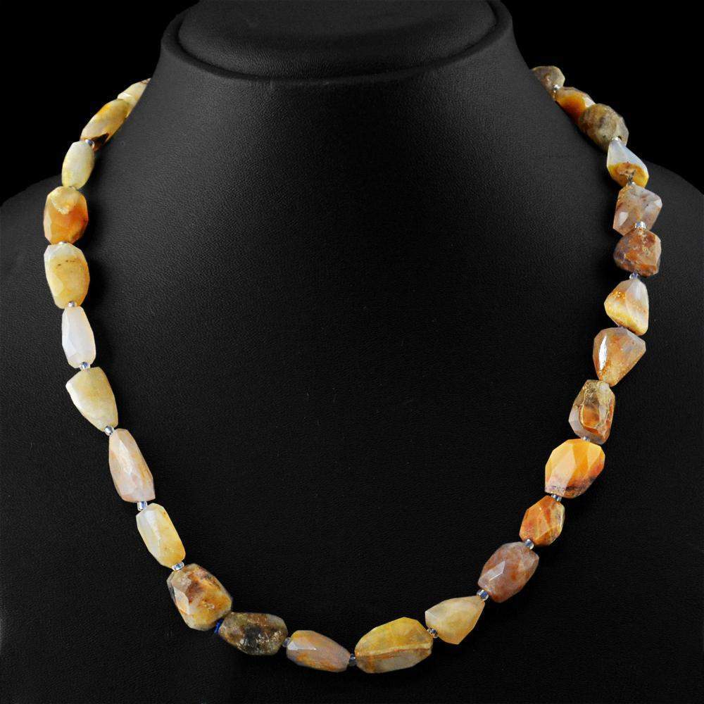 gemsmore:Natural Indian Opal Necklace Untreated Faceted Beads