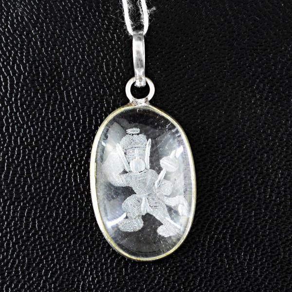 gemsmore:Natural Internal Carved Hanuman White Quartz Pendant