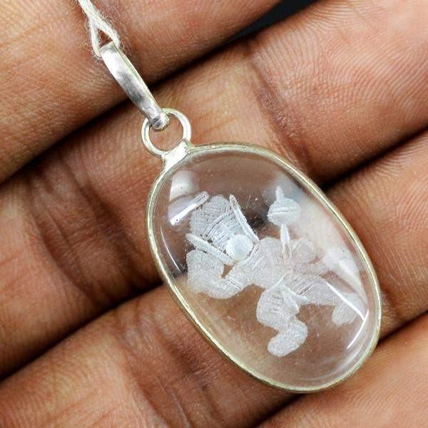 gemsmore:Natural Internal Carved Hanuman White Quartz Pendant