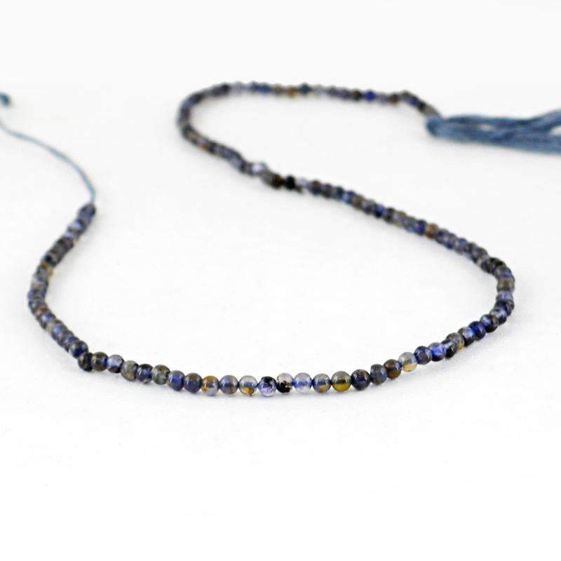 gemsmore:Natural Iolite Drilled Beads Strand - Round Shape