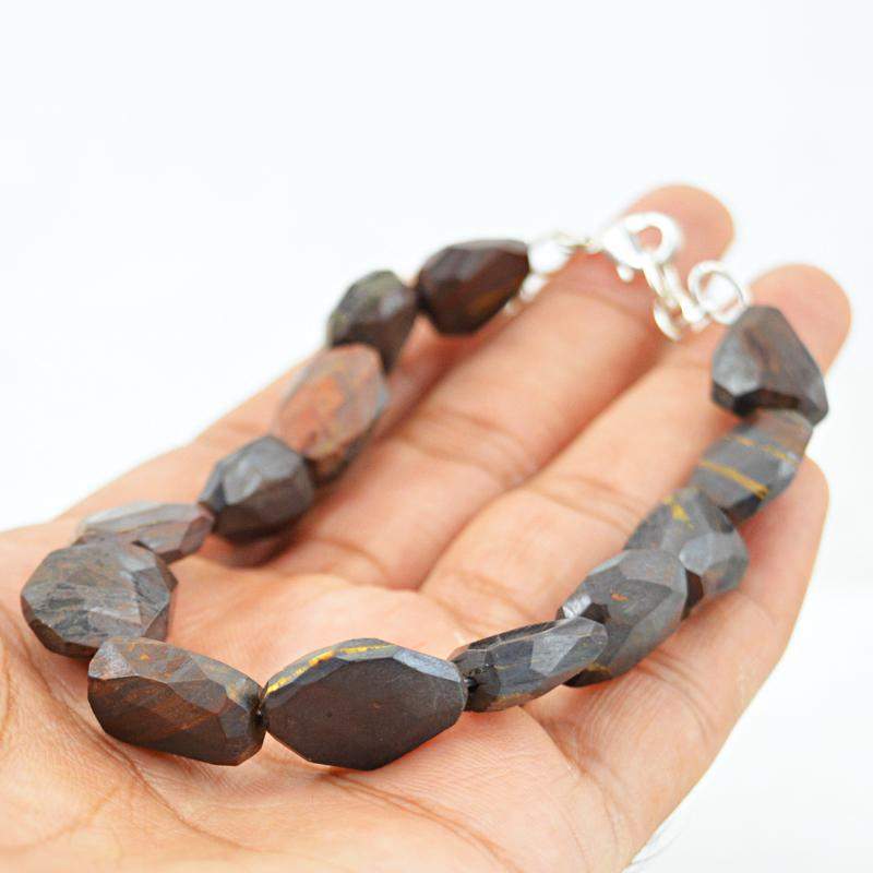 gemsmore:Natural Iron Tiger Eye Bracelet Untreated Beads