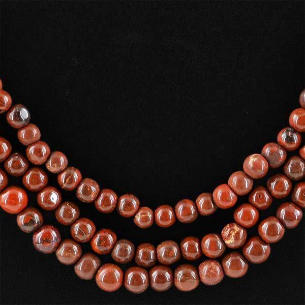 gemsmore:Natural Jasper Necklace Round Shape 3 Strand Unheated Beads