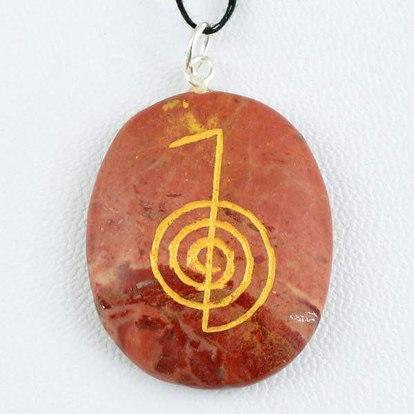 gemsmore:Natural Jasper Oval Shape Chakra Gemstone Pendant