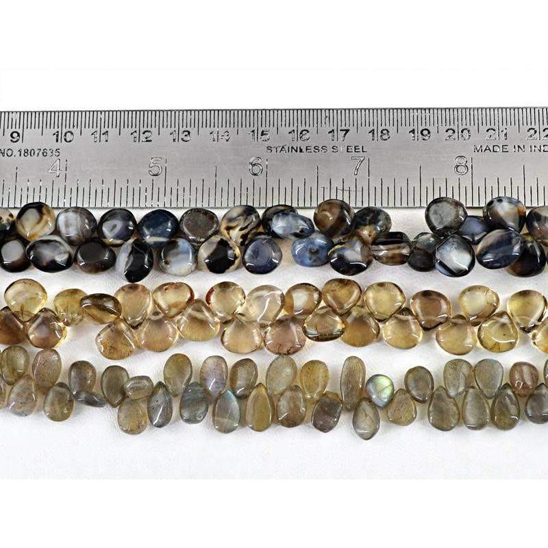 gemsmore:Natural Labradorite, Black Onyx & Smoky Quartz Beads Strands lot