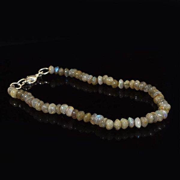 gemsmore:Natural Labradorite Bracelet Untreated Round Shape Beads