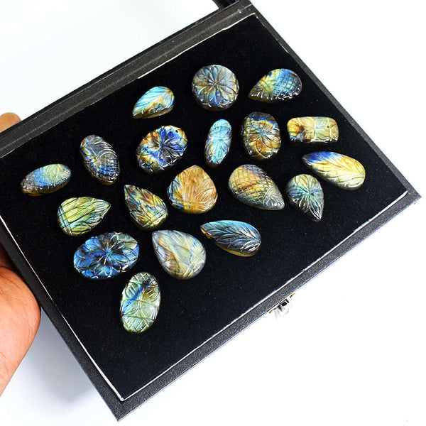 gemsmore:Natural Labradorite Carved Untreated Gemstone Cabochon Lot