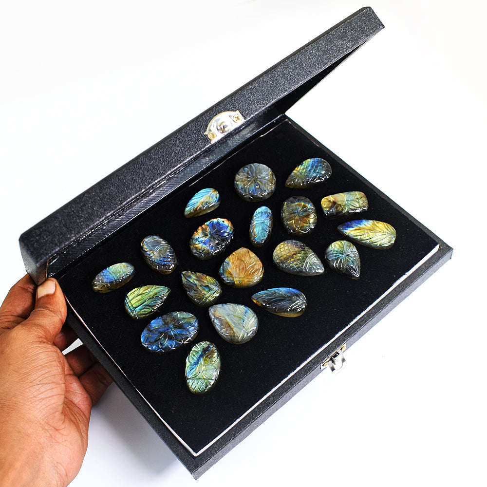 gemsmore:Natural Labradorite Carved Untreated Gemstone Cabochon Lot