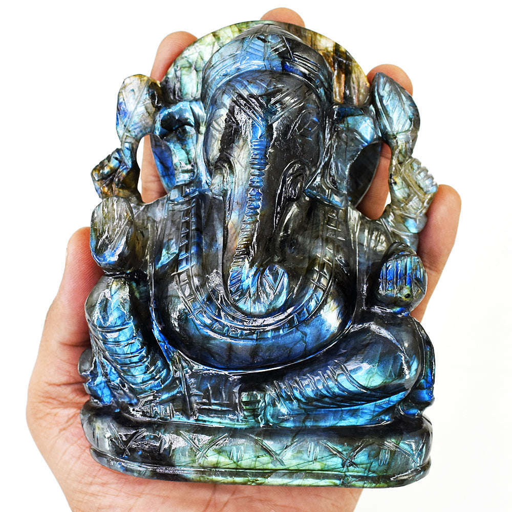 gemsmore:Natural Labradorite Hand Carved Genuine Crystal Gemstone Carving Lord Ganesha