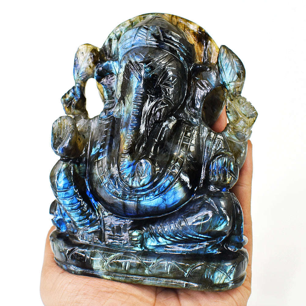 gemsmore:Natural Labradorite Hand Carved Genuine Crystal Gemstone Carving Lord Ganesha