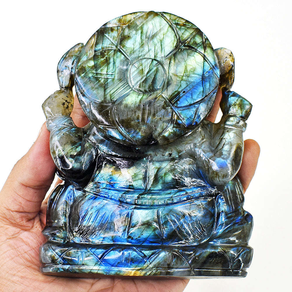 gemsmore:Natural Labradorite Hand Carved Genuine Crystal Gemstone Carving Lord Ganesha