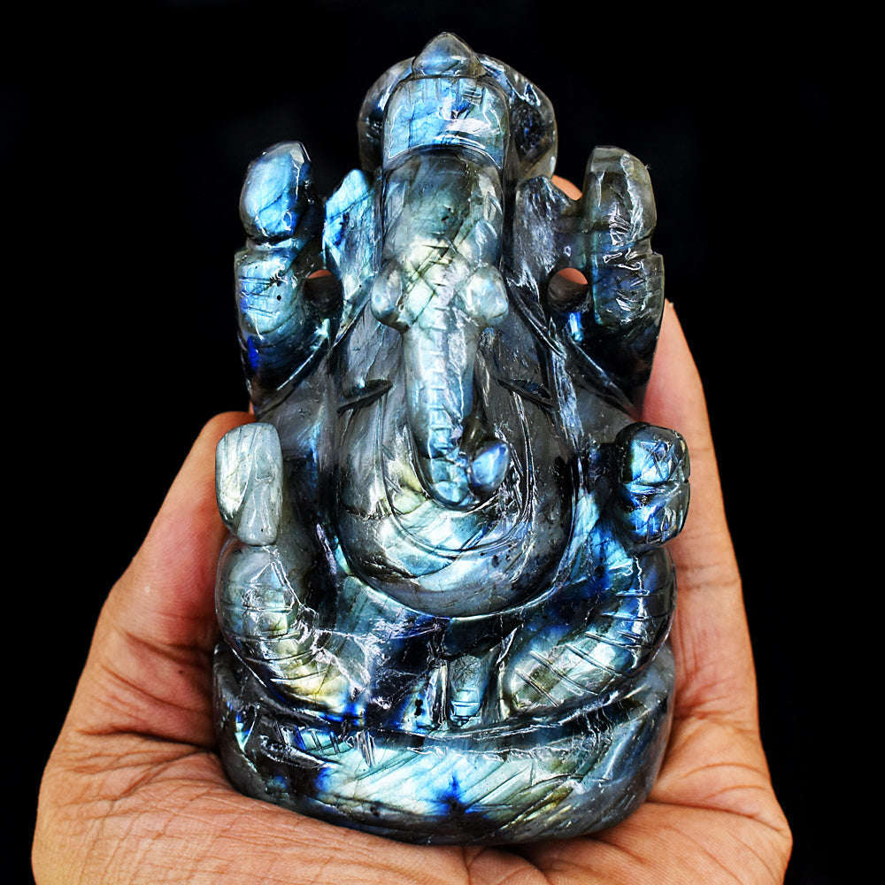 gemsmore:Natural Labradorite Hand Carved Genuine Crystal Gemstone Carving Lord Ganesha