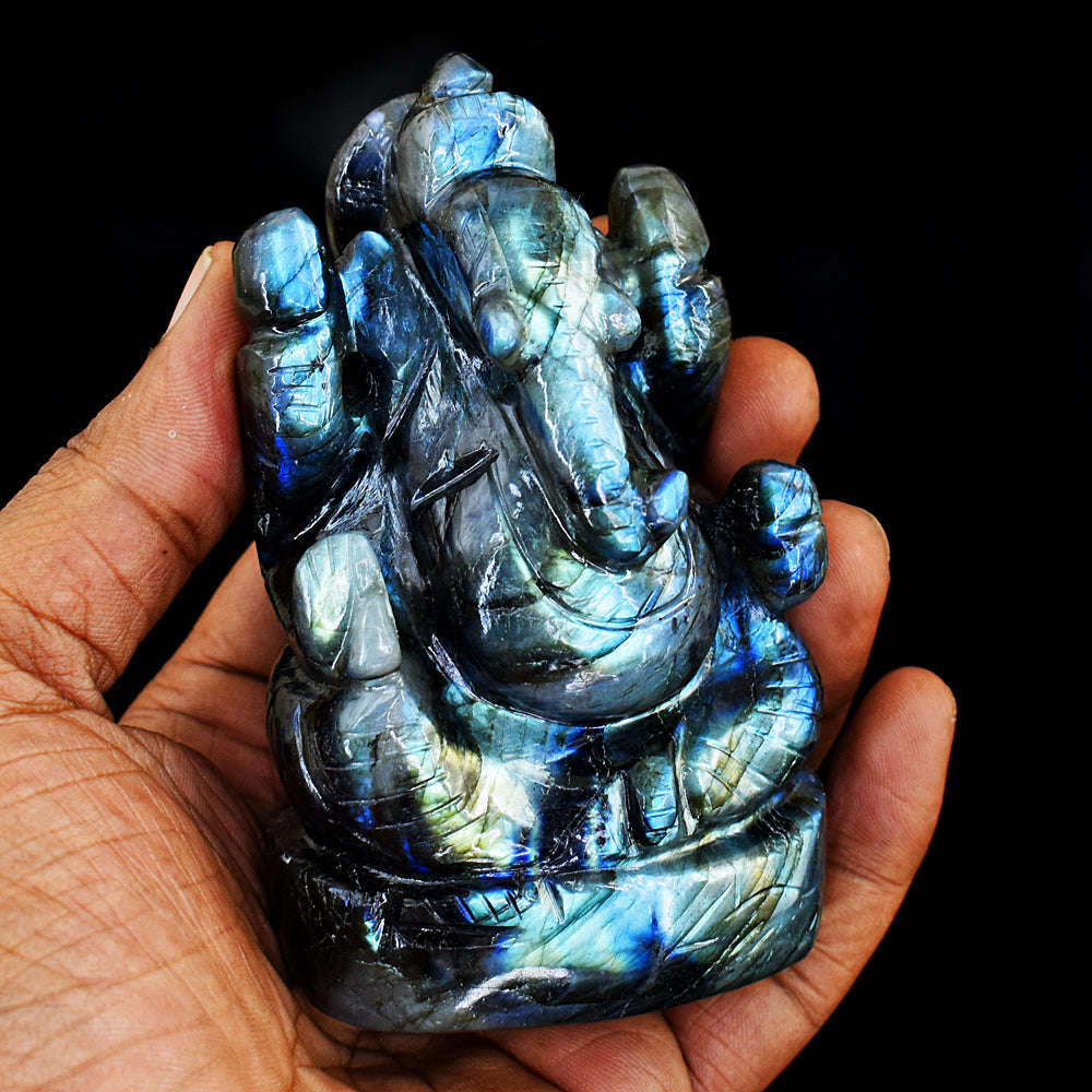 gemsmore:Natural Labradorite Hand Carved Genuine Crystal Gemstone Carving Lord Ganesha