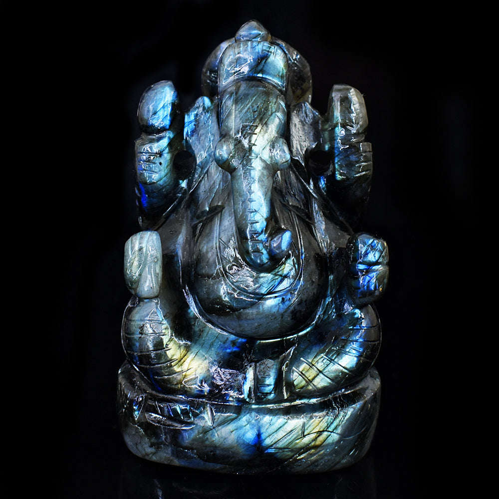 gemsmore:Natural Labradorite Hand Carved Genuine Crystal Gemstone Carving Lord Ganesha