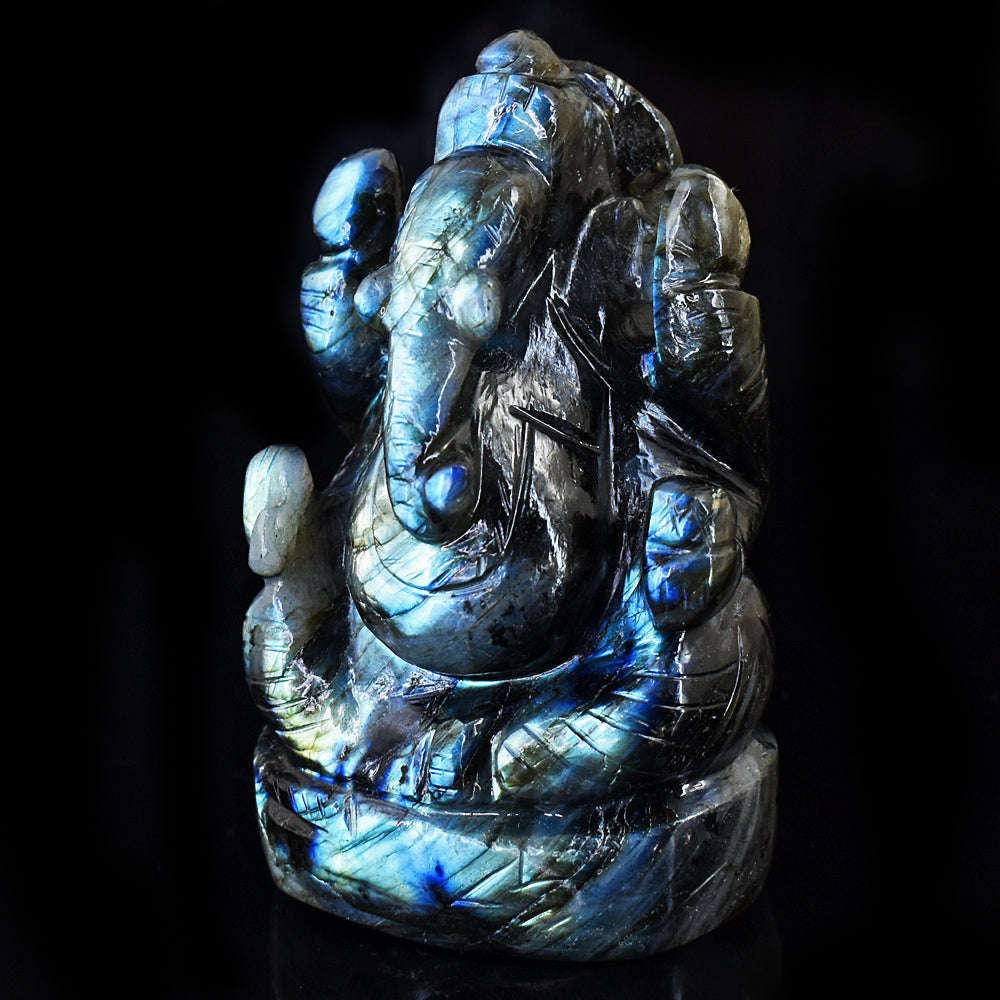 gemsmore:Natural Labradorite Hand Carved Genuine Crystal Gemstone Carving Lord Ganesha