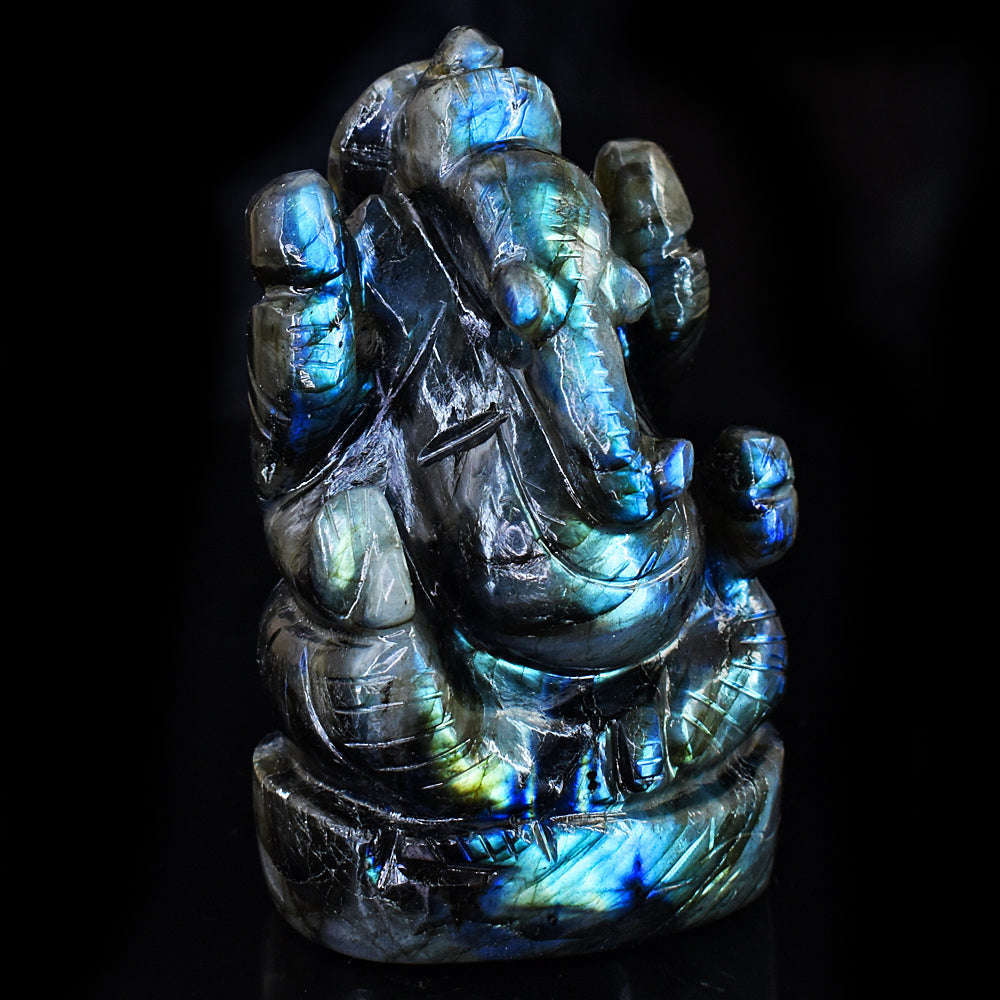 gemsmore:Natural Labradorite Hand Carved Genuine Crystal Gemstone Carving Lord Ganesha