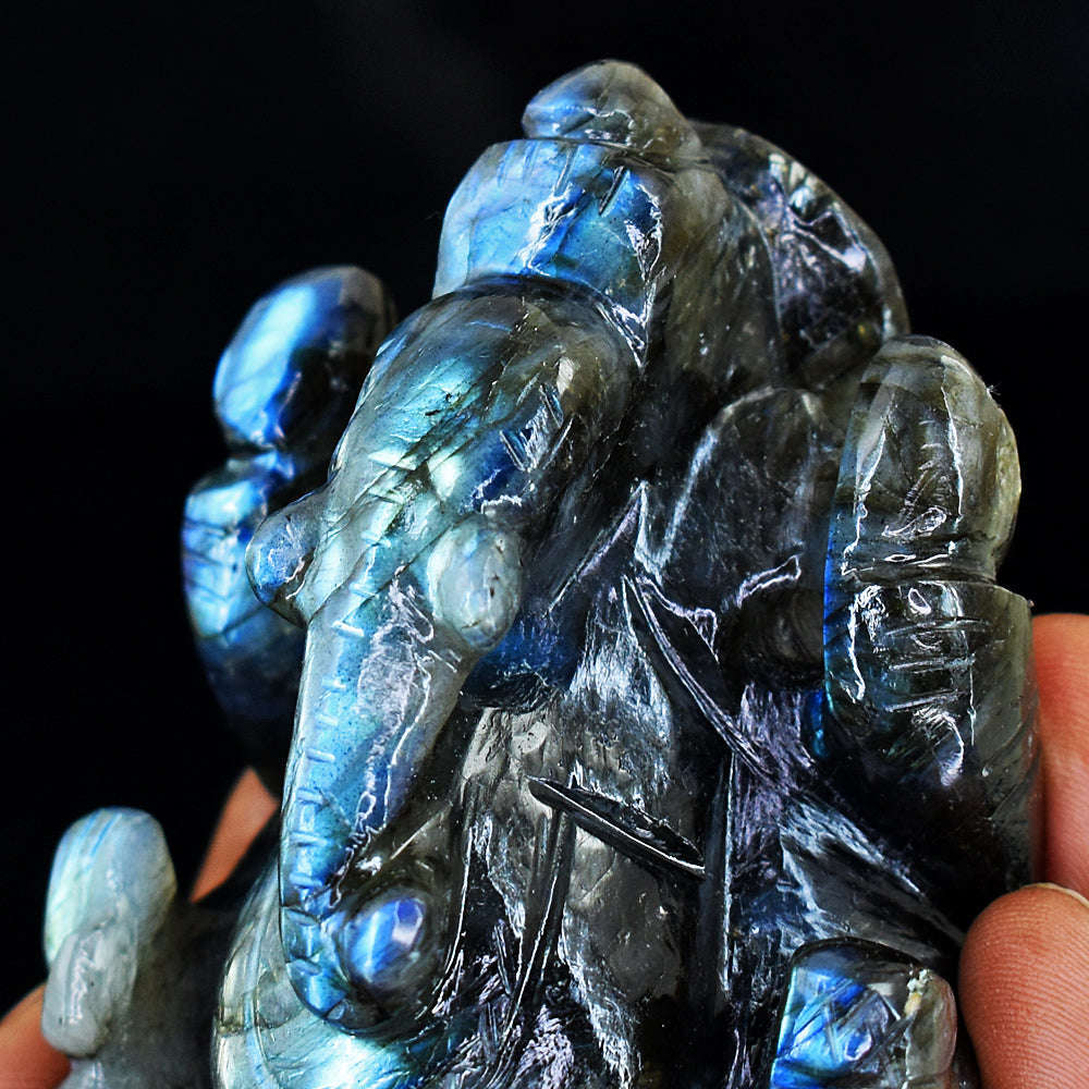 gemsmore:Natural Labradorite Hand Carved Genuine Crystal Gemstone Carving Lord Ganesha