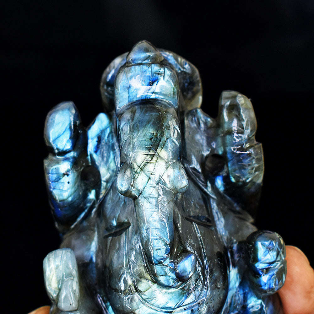 gemsmore:Natural Labradorite Hand Carved Genuine Crystal Gemstone Carving Lord Ganesha