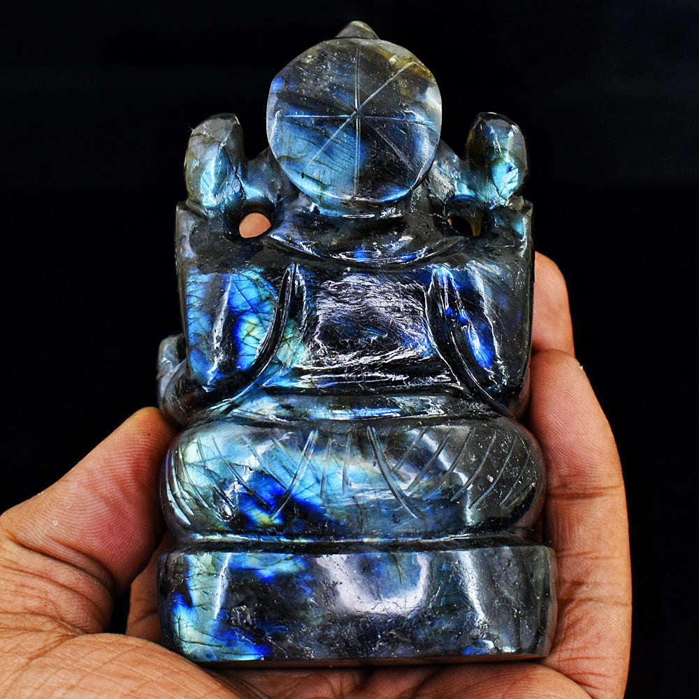 gemsmore:Natural Labradorite Hand Carved Genuine Crystal Gemstone Carving Lord Ganesha