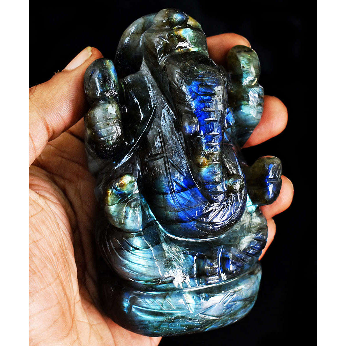 gemsmore:Natural Labradorite Hand Carved Genuine Crystal Gemstone Carving Lord Ganesha