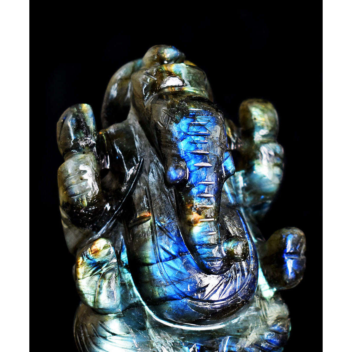 gemsmore:Natural Labradorite Hand Carved Genuine Crystal Gemstone Carving Lord Ganesha