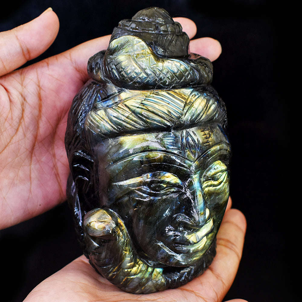 gemsmore:Natural Labradorite Hand Carved Genuine Crystal Gemstone Carving Lord Shiva