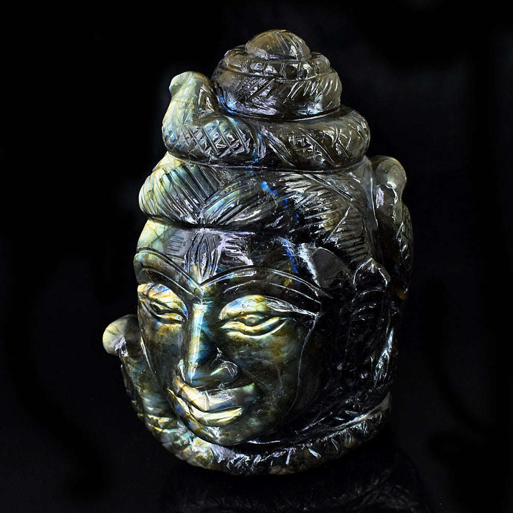 gemsmore:Natural Labradorite Hand Carved Genuine Crystal Gemstone Carving Lord Shiva