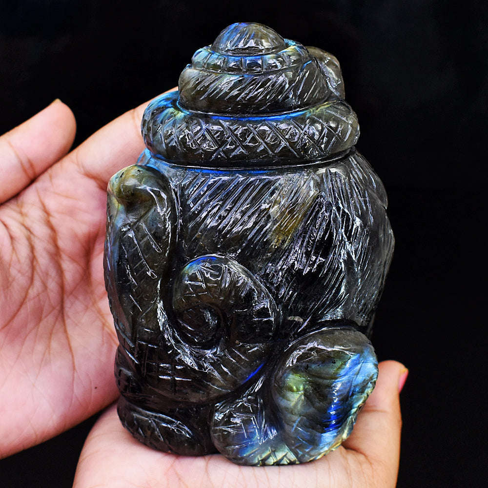 gemsmore:Natural Labradorite Hand Carved Genuine Crystal Gemstone Carving Lord Shiva