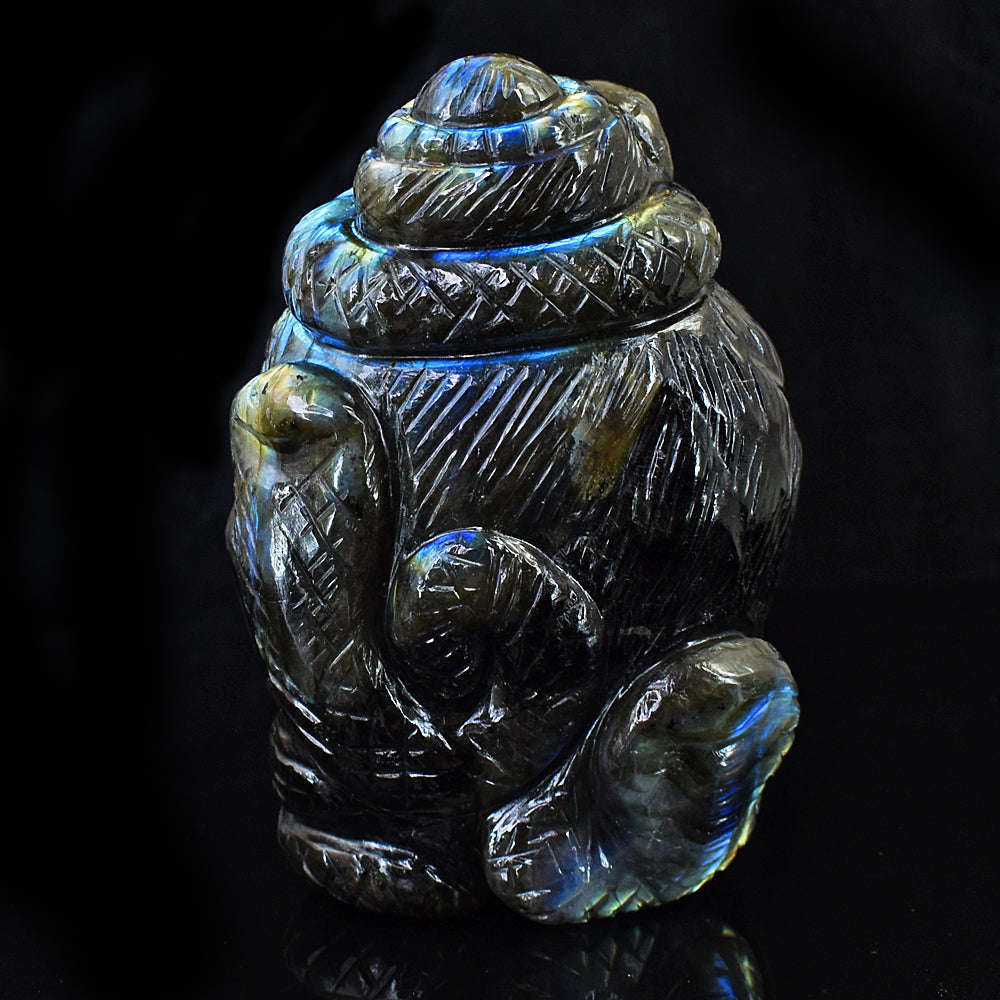 gemsmore:Natural Labradorite Hand Carved Genuine Crystal Gemstone Carving Lord Shiva