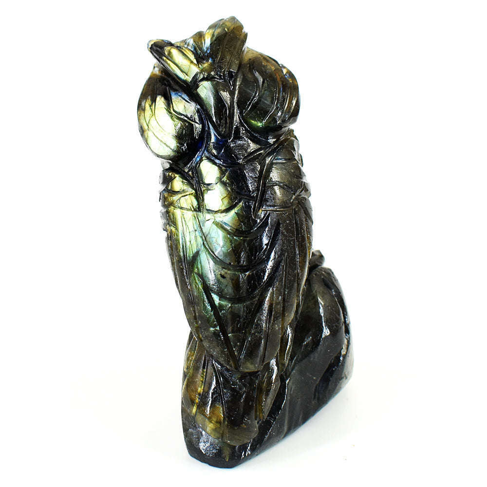 gemsmore:Natural Labradorite Hand Carved Genuine Crystal Gemstone Carving Owl