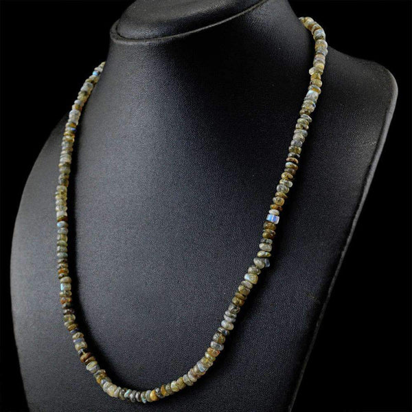 gemsmore:Natural Labradorite Necklace Round Shape Beads