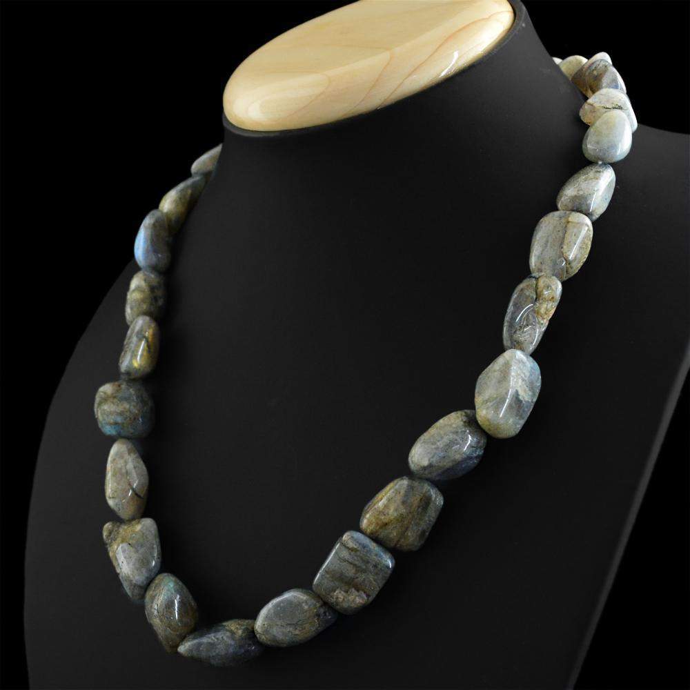 gemsmore:Natural Labradorite Necklace Single Strand Untreated Beads