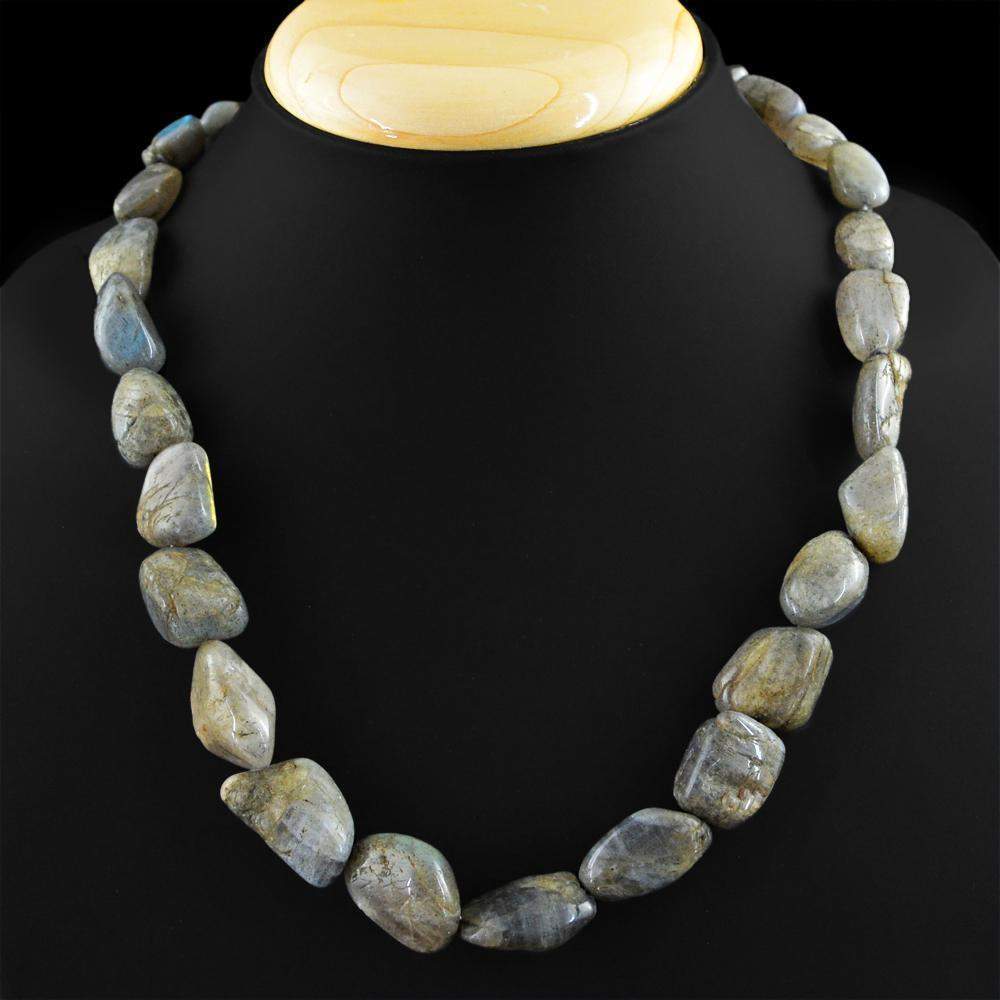 gemsmore:Natural Labradorite Necklace Single Strand Untreated Beads