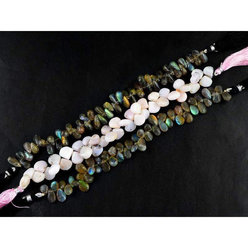 gemsmore:Natural Labradorite & Pink Australian Opal Beads Strands
