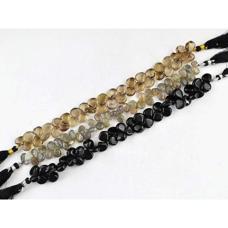 gemsmore:Natural Labradorite, Smoky Quartz & Black Onyx Beads Strands