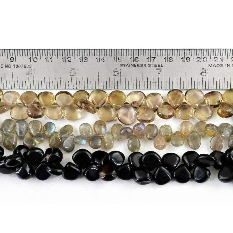 gemsmore:Natural Labradorite, Smoky Quartz & Black Onyx Beads Strands