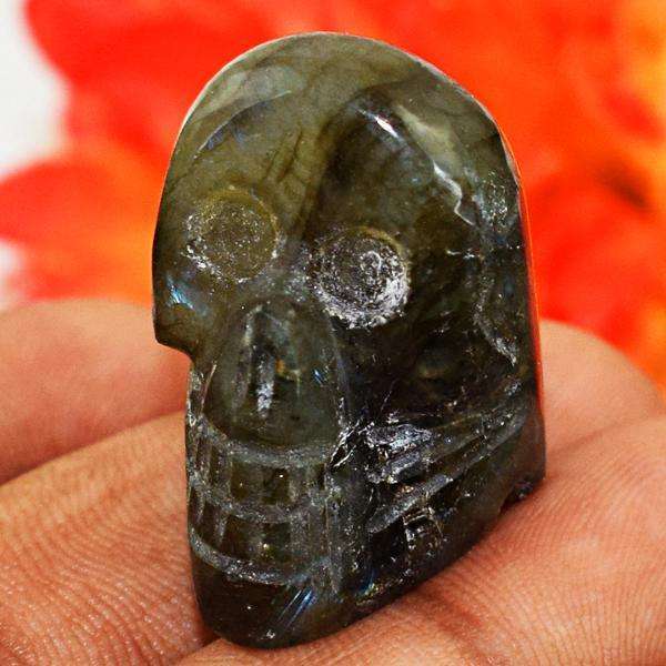 gemsmore:Natural Labradorite Untreated Hand Carved Skull Gemstone