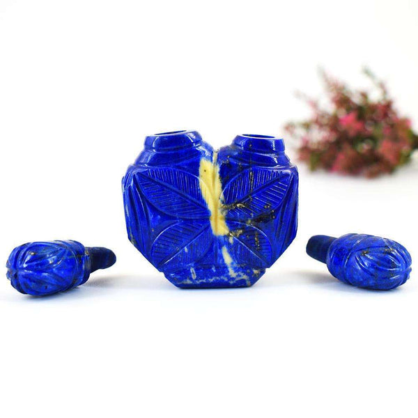 gemsmore:Natural Lapis Lazuli  Hand Carved Genuine Crystal Gemstone Carving Twin Head Perfume Bottle