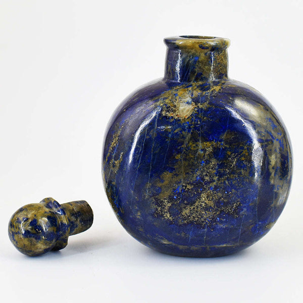gemsmore:Natural Lapis Lazuli Hand Carved Genuine Crystal Gemstone Carving Vintage Style Perfume Bottle
