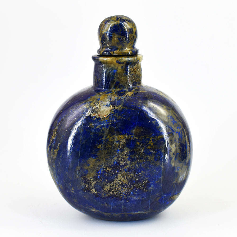 gemsmore:Natural Lapis Lazuli Hand Carved Genuine Crystal Gemstone Carving Vintage Style Perfume Bottle