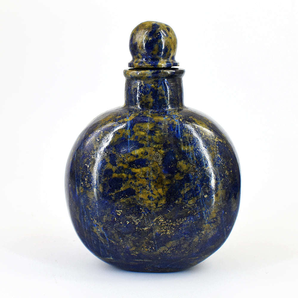 gemsmore:Natural Lapis Lazuli Hand Carved Genuine Crystal Gemstone Carving Vintage Style Perfume Bottle