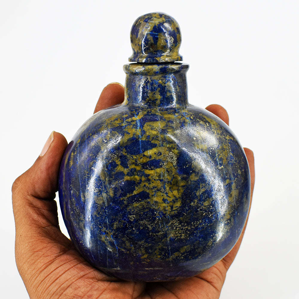 gemsmore:Natural Lapis Lazuli Hand Carved Genuine Crystal Gemstone Carving Vintage Style Perfume Bottle