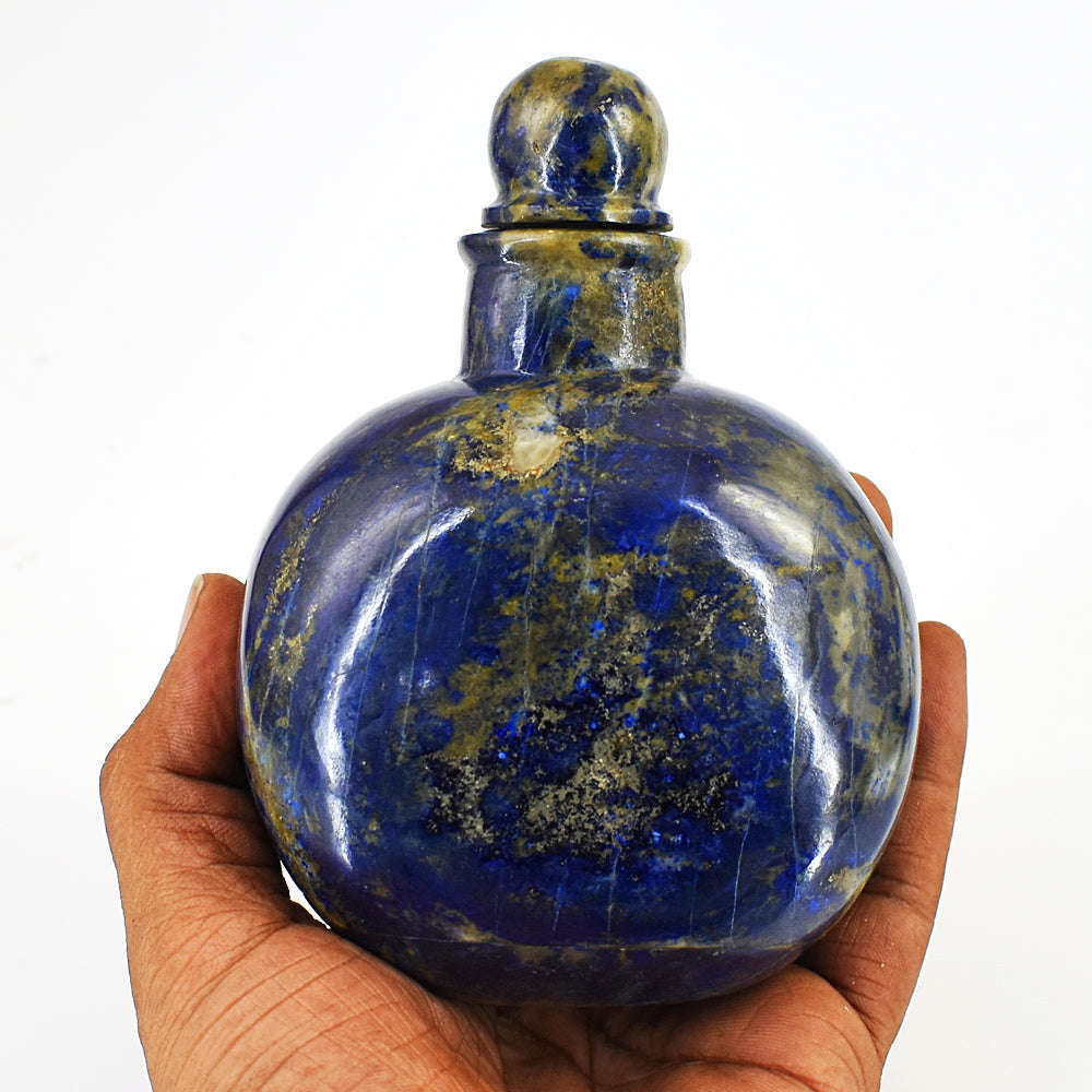 gemsmore:Natural Lapis Lazuli Hand Carved Genuine Crystal Gemstone Carving Vintage Style Perfume Bottle