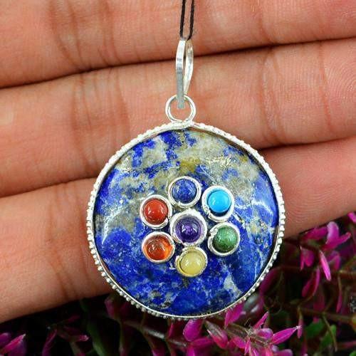 gemsmore:Natural Lapis Lazuli Seven Chakra Healing Pendant