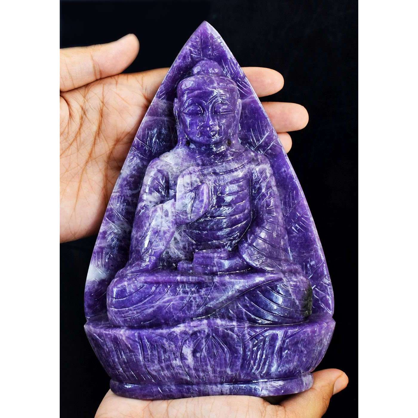 gemsmore:Natural Lepidolite Hand Carved Genuine Crystal Gemstone Carving Lord Buddha