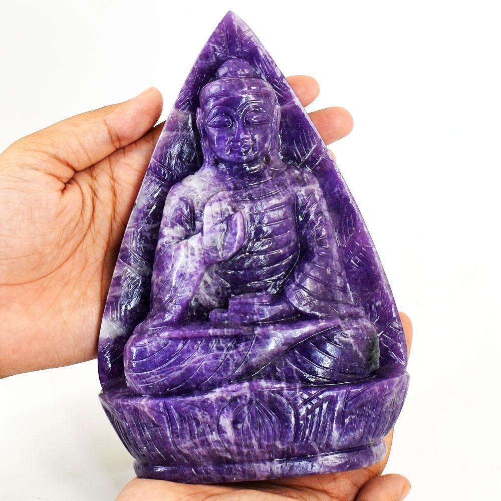 gemsmore:Natural Lepidolite Hand Carved Genuine Crystal Gemstone Carving Lord Buddha